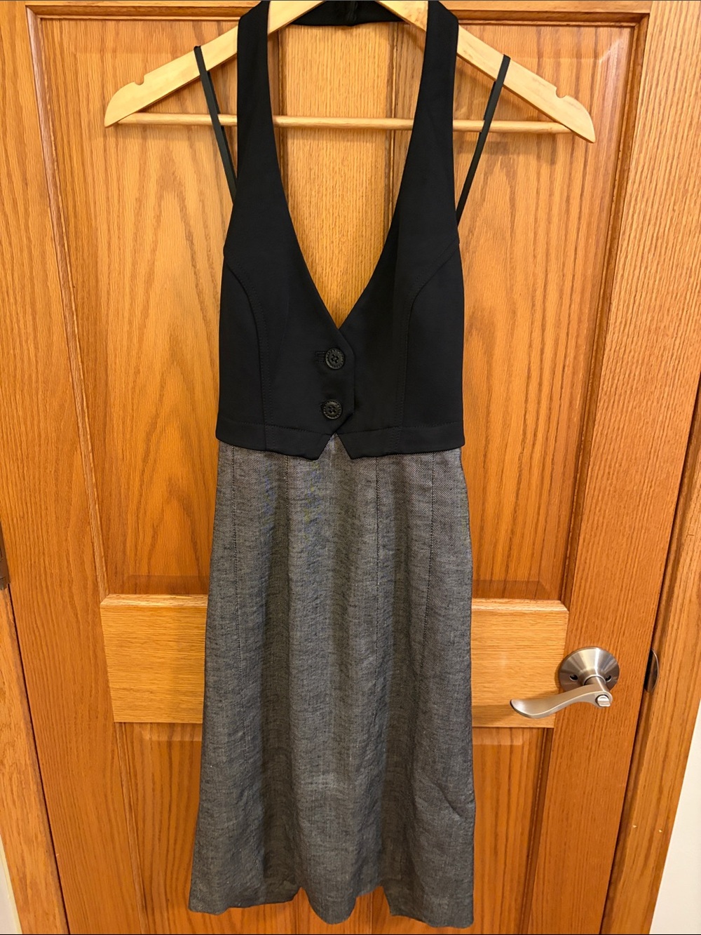 Bebe 2000s Y2K Black Grey Halter Button Vest Style Midi Dress Size 4